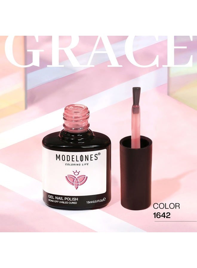 modelones طلاء أظافر جل وردي عاري، 1 قطعة 15 مل جل شفاف وردي عاري، قابل للإزالة في صالون LED DIY في المنزل هدية لنساء والفتيات - Image 2